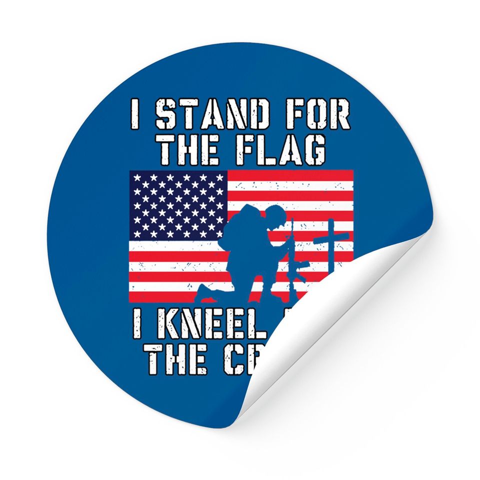 I Stand For The Flag I Kneel For The Cross Sticker Patriotic Military