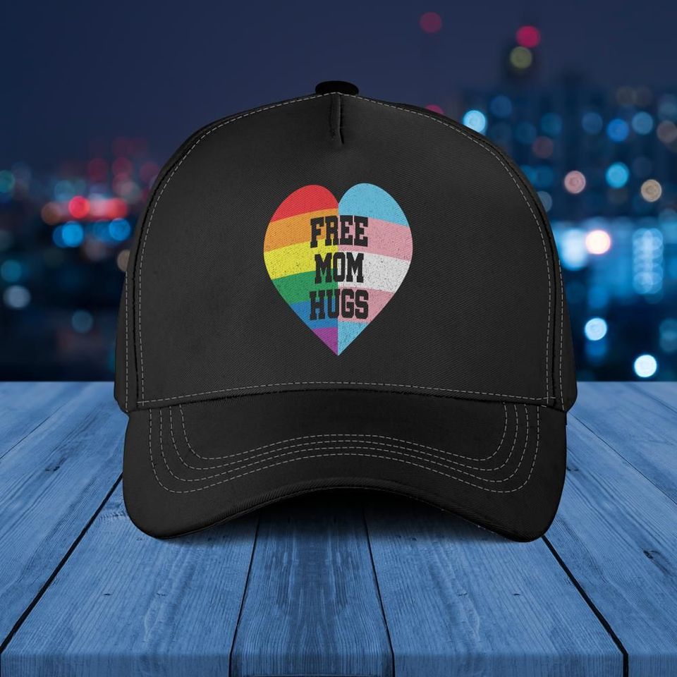 Free Mom Hugs Trucker Hat Gay Pride Gift Transgender Rainbow Flag Baseball Cap