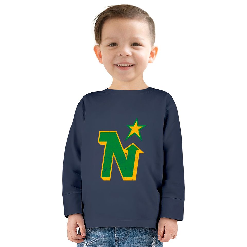 Minnesota North Stars -- Defunct Team -- Faded/Distressed Style - Minnesota North Stars -  Kids Long Sleeve T-Shirts