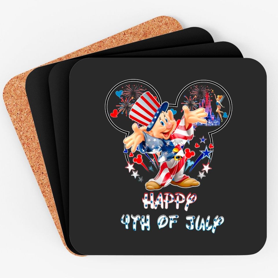 Dopey Dwarf Mickey Head Disney Happy July 4th Fireworks Coasters