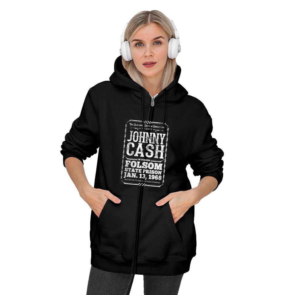 Cash at Folsom Prison, distressed - Johnny Cash - Zip Hoodies