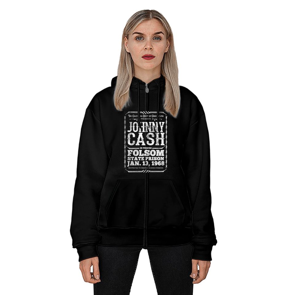Cash at Folsom Prison, distressed - Johnny Cash - Zip Hoodies