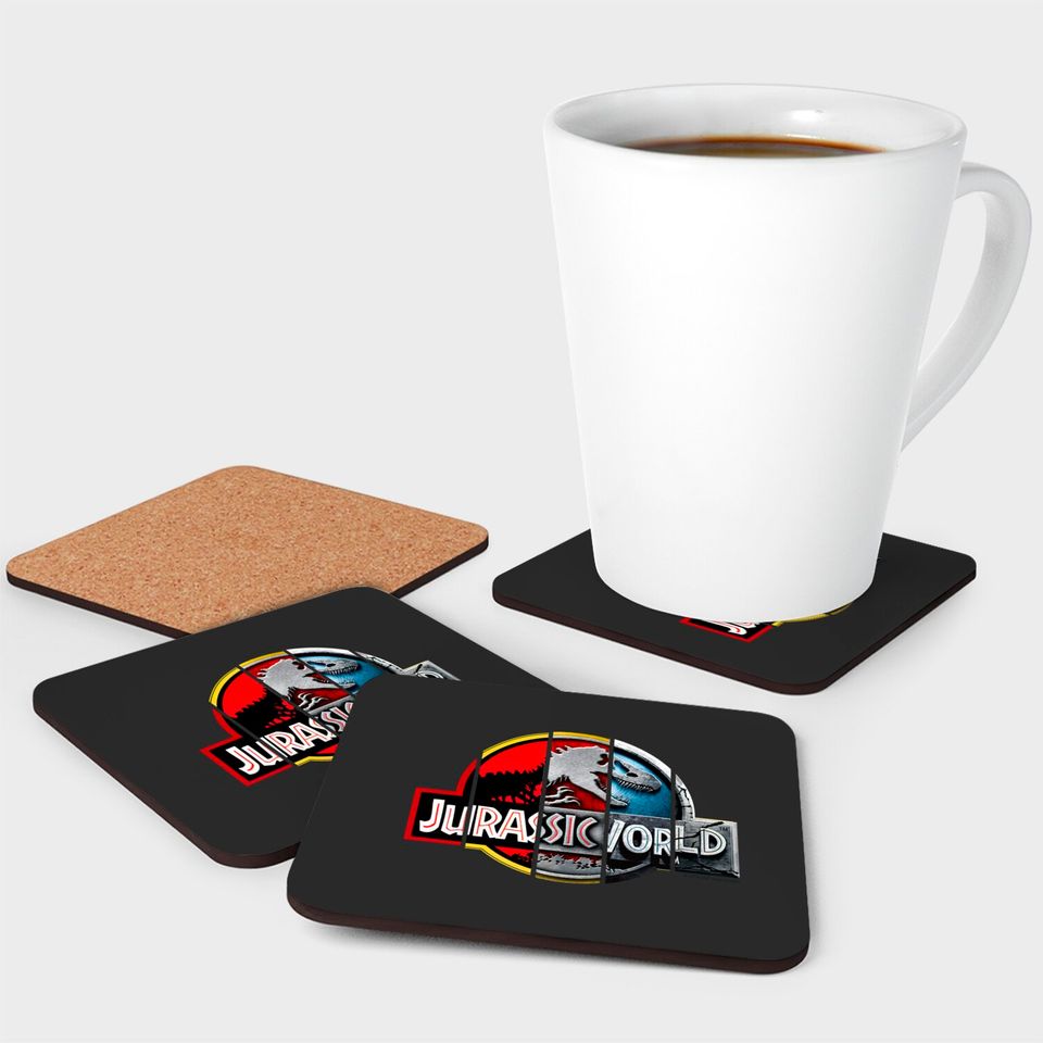 Jurassic World logo evolution. Birthday party gifts. ly licensed merch. Perfect present for mom mother dad father friend him or her - Jurassic Park - Coasters