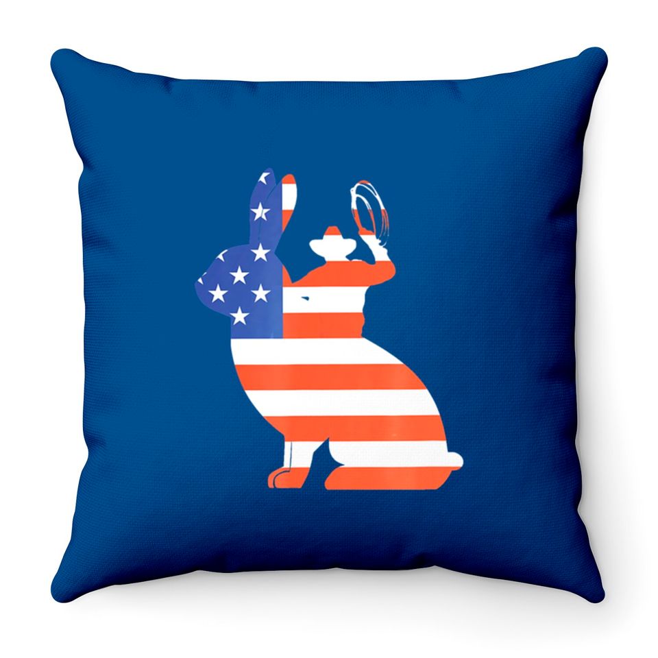 American Flag Cowboy Riding Bull Jack Rabbit Throw Pillows