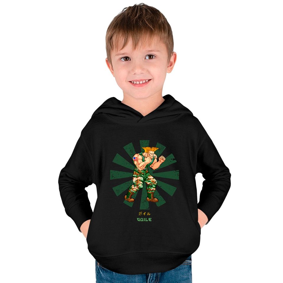 Guile Street Fighter Retro Japanese - Street Fighter - Kids Pullover Hoodies