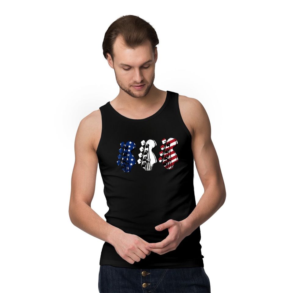 Red White Blue Guitar Head Guitarist 4th Of July Tank Tops