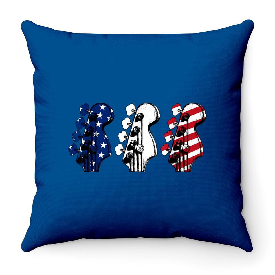Red White Blue Guitar Head Guitarist 4th Of July Throw Pillows