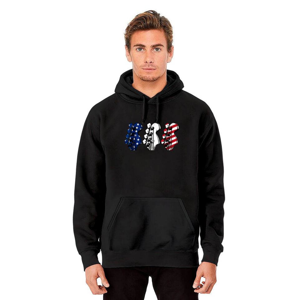 Red White Blue Guitar Head Guitarist 4th Of July Hoodies