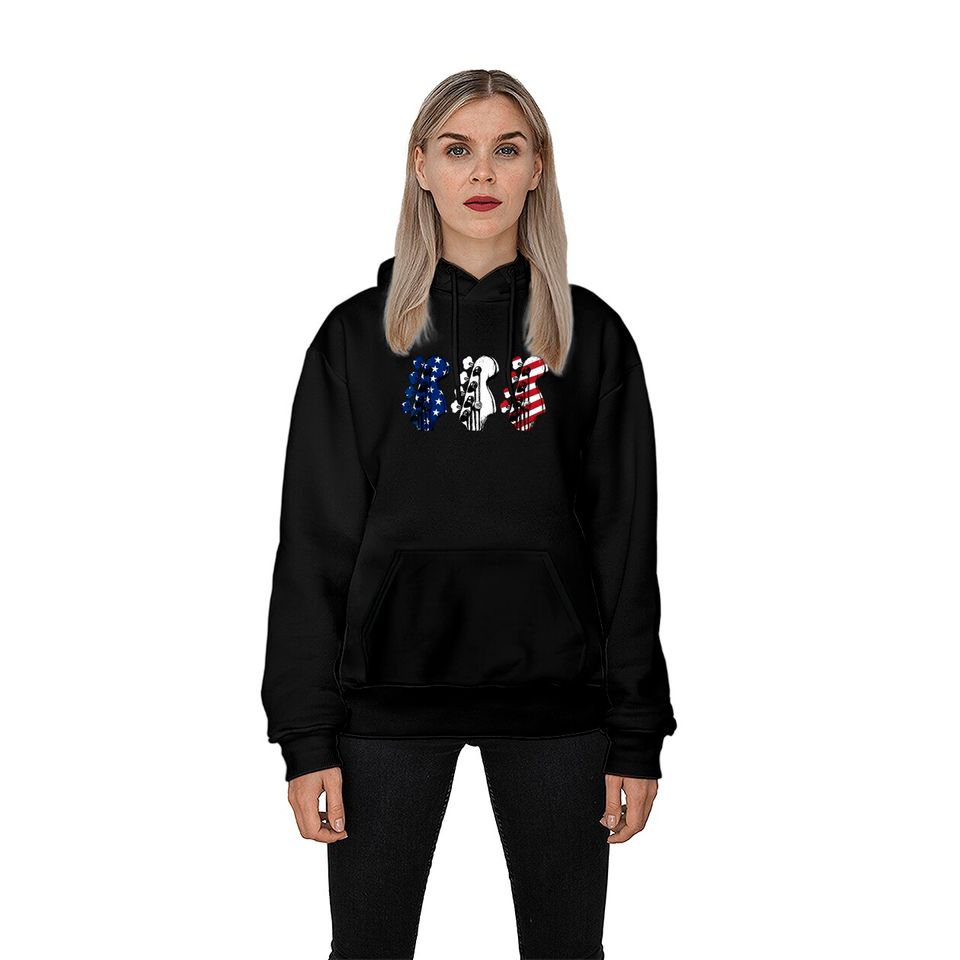 Red White Blue Guitar Head Guitarist 4th Of July Hoodies