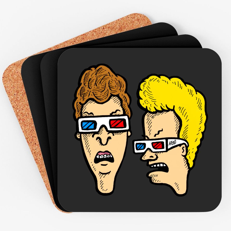 Beavis and Butthead - Dumbasses in 3D - Beavis And Butthead Wearing 3d Glasses - Coasters