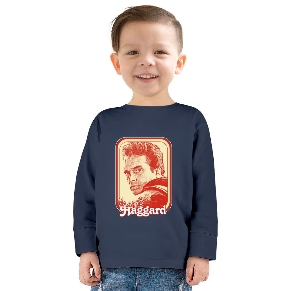 Merle Haggard /// Retro Style Country Music Fan Gift - Merle Haggard -  Kids Long Sleeve T-Shirts