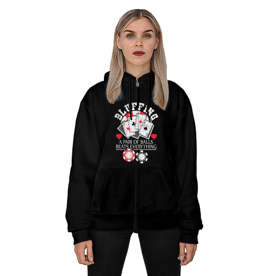 Poker Bluffing Balls Distressed Texas Hold Em Cards Zip Hoodies