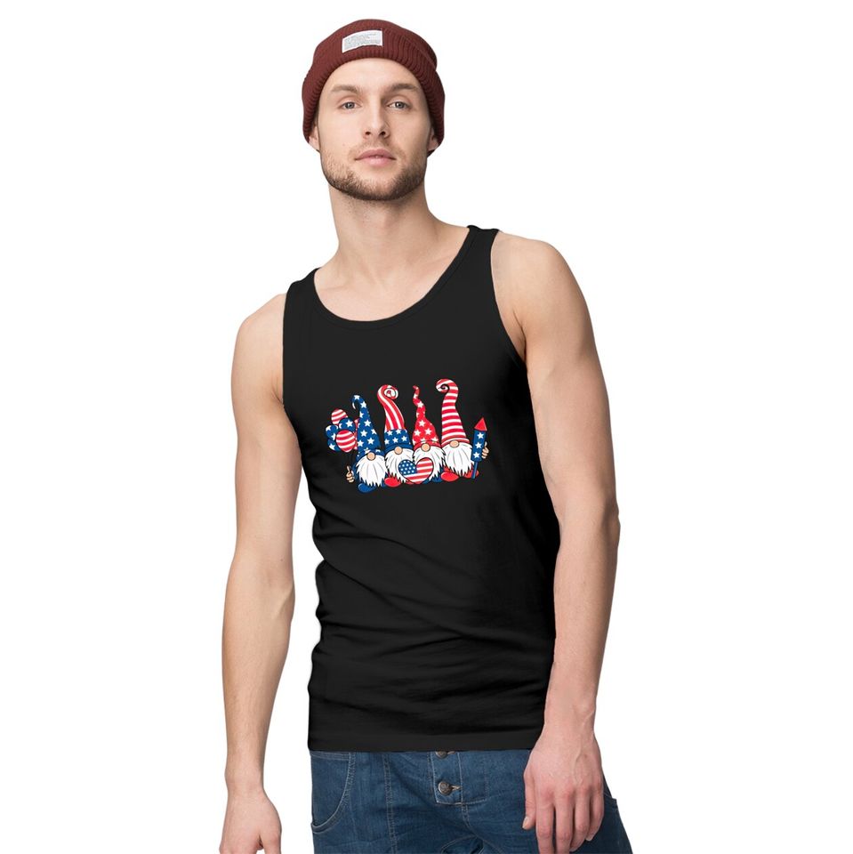 4th of July Gnome Tank Tops, 4th of July Tank Tops, Gnome Tank Tops, Patriotic Tank Tops