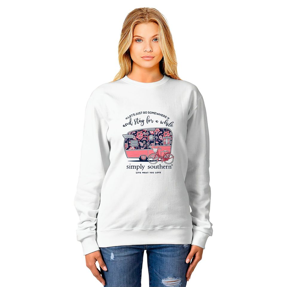 Simply Southern Let's Just Go Somewhere and Stay a While Short Sleeve Sweatshirts