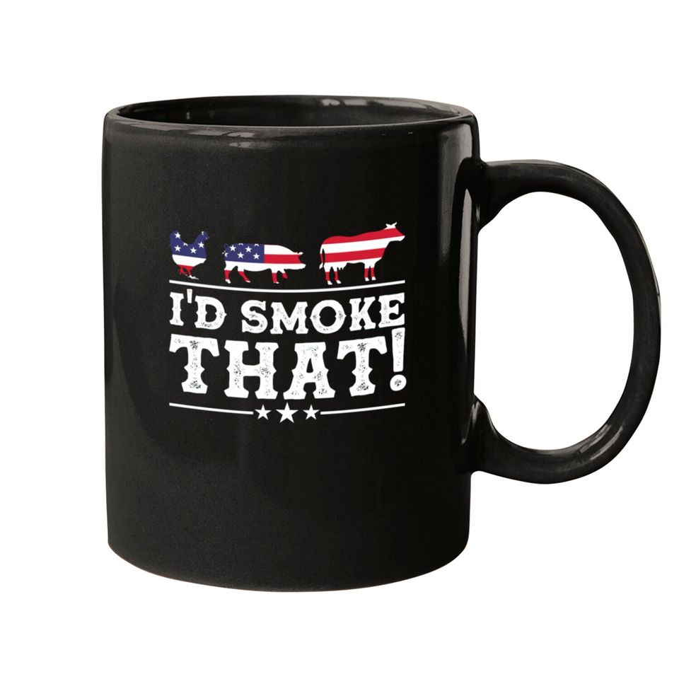 I'd Smoke That BBQ Loverr American Flag Mugs