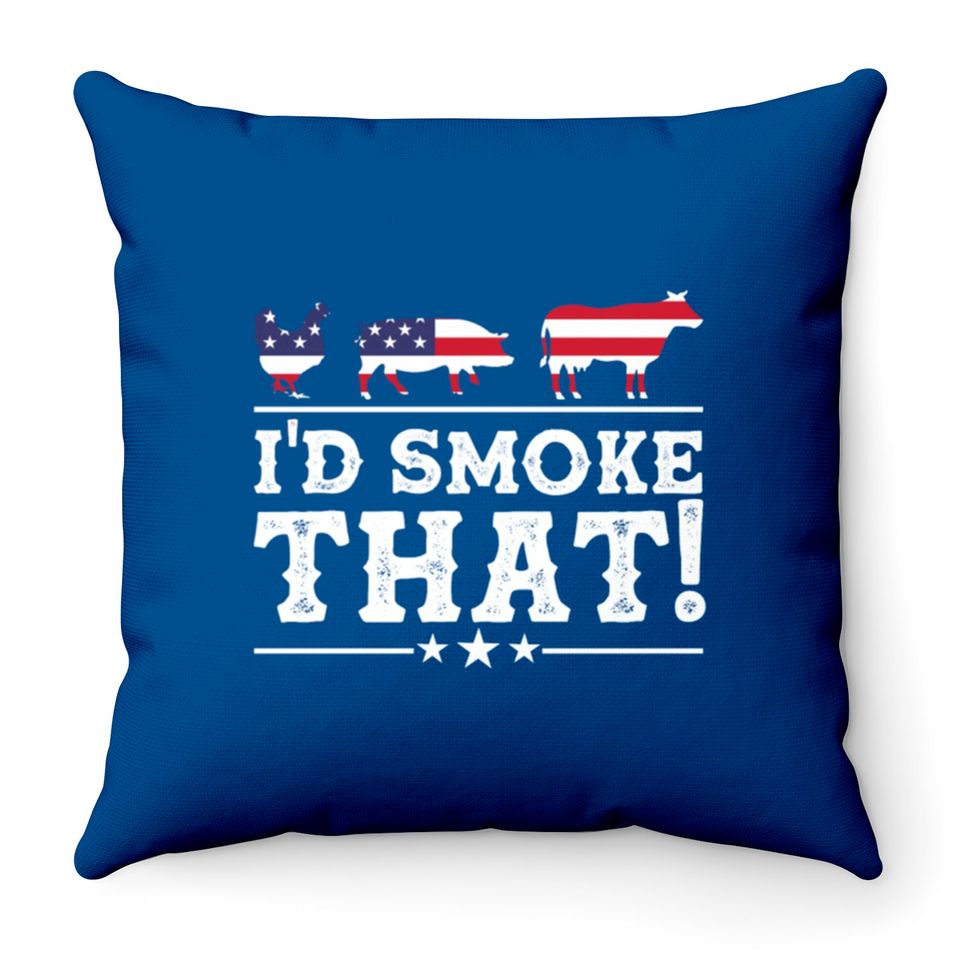 I'd Smoke That BBQ Loverr American Flag Throw Pillows