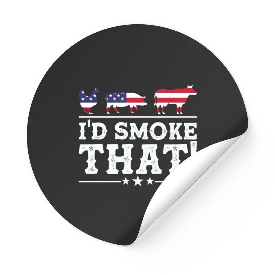 I'd Smoke That BBQ Loverr American Flag Stickers
