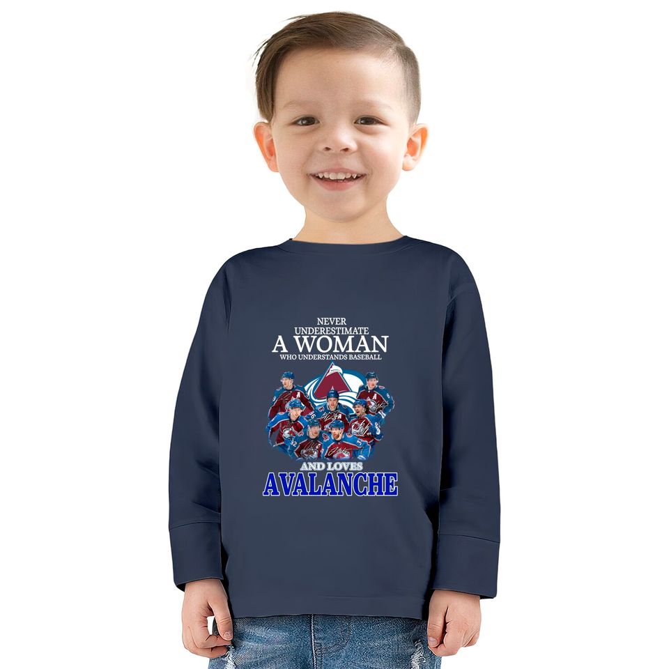 Never Underestimate A Woman Who Understands Hockey And Loves Avalanche  Kids Long Sleeve T-Shirts