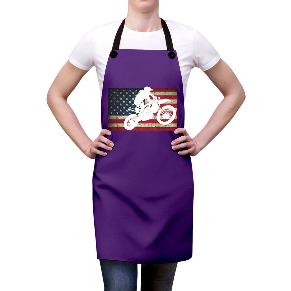 Dirt Bike Silhouette Distressed American Flag Motocross Pullover Aprons