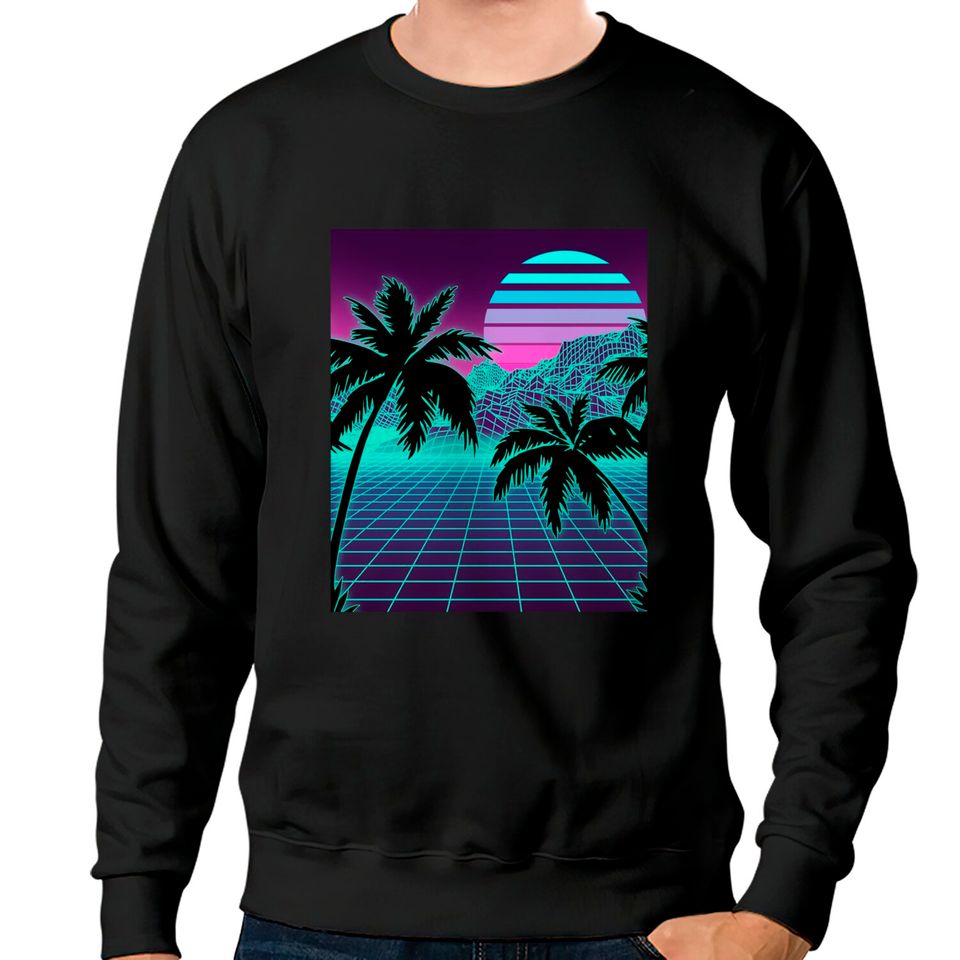 Retro 80s Vaporwave Sunset Sunrise With Outrun style grid Sweatshirts