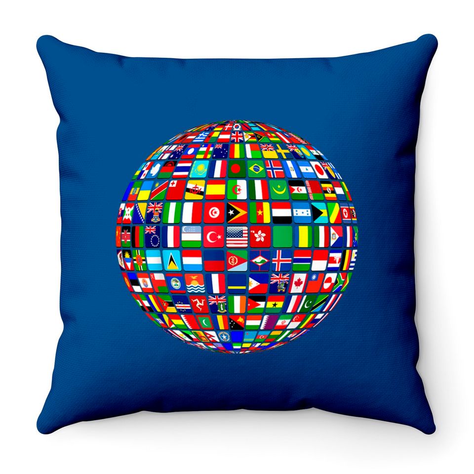 Travel Symbol Throw Pillows World Map of Flags