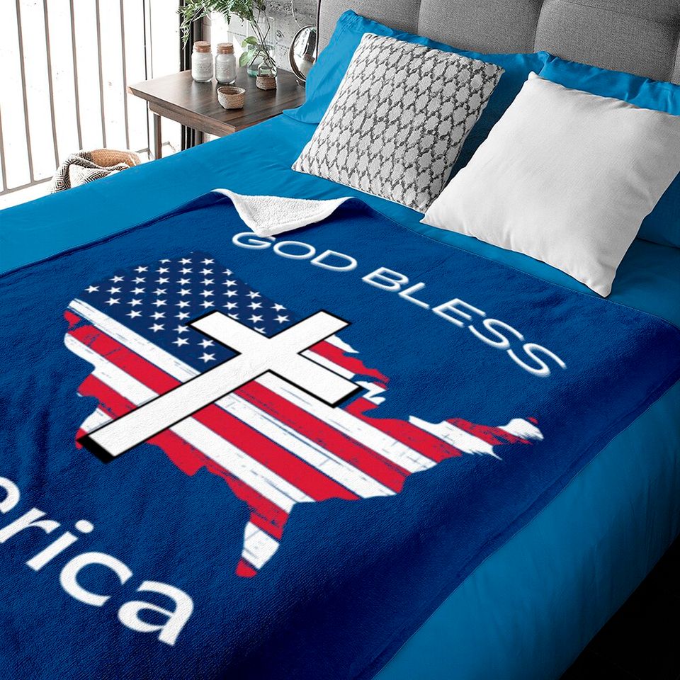 God Bless America White Cross on USA Map Baby Blankets