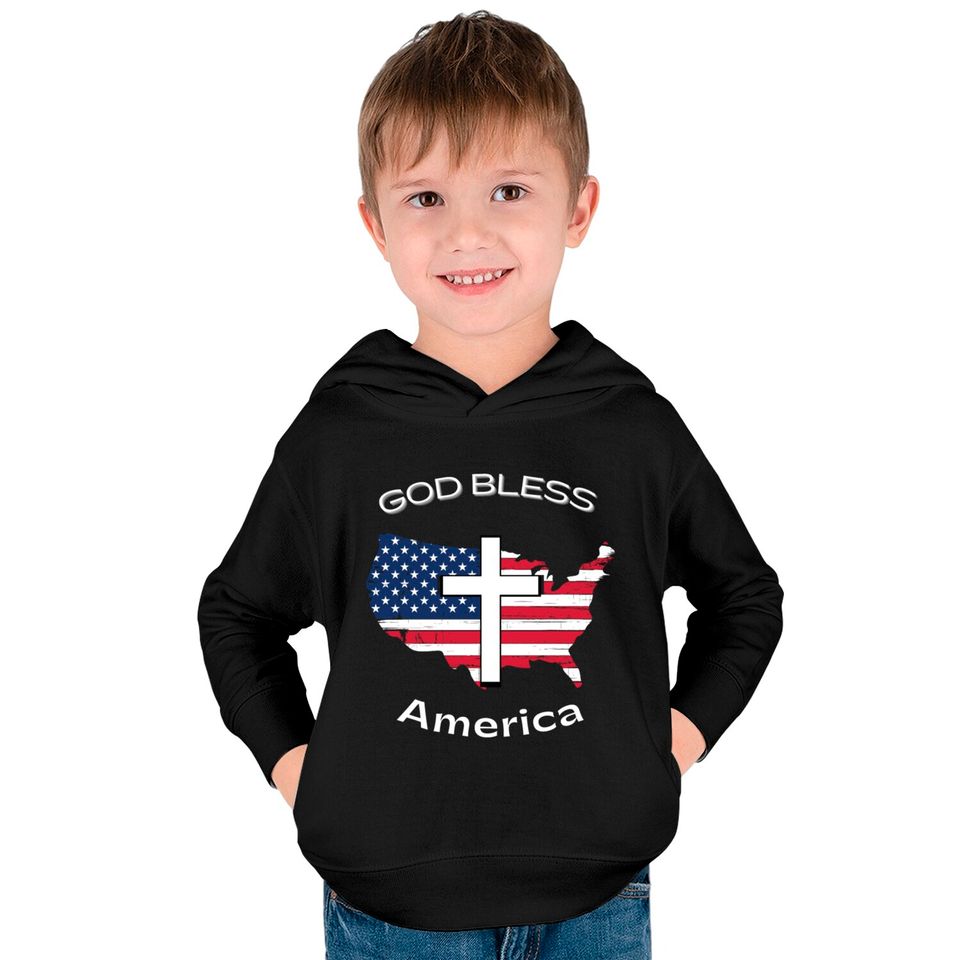 God Bless America White Cross on USA Map Kids Pullover Hoodies