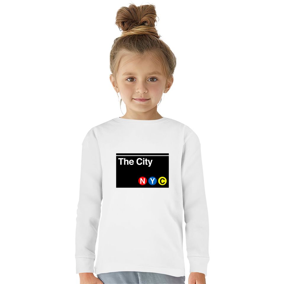 The City Subway Sign - New York City -  Kids Long Sleeve T-Shirts