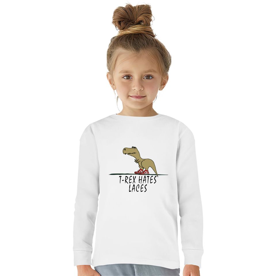 T-Rex - Hates Laces - Trex -  Kids Long Sleeve T-Shirts
