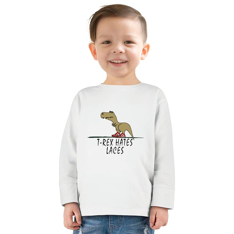 T-Rex - Hates Laces - Trex -  Kids Long Sleeve T-Shirts