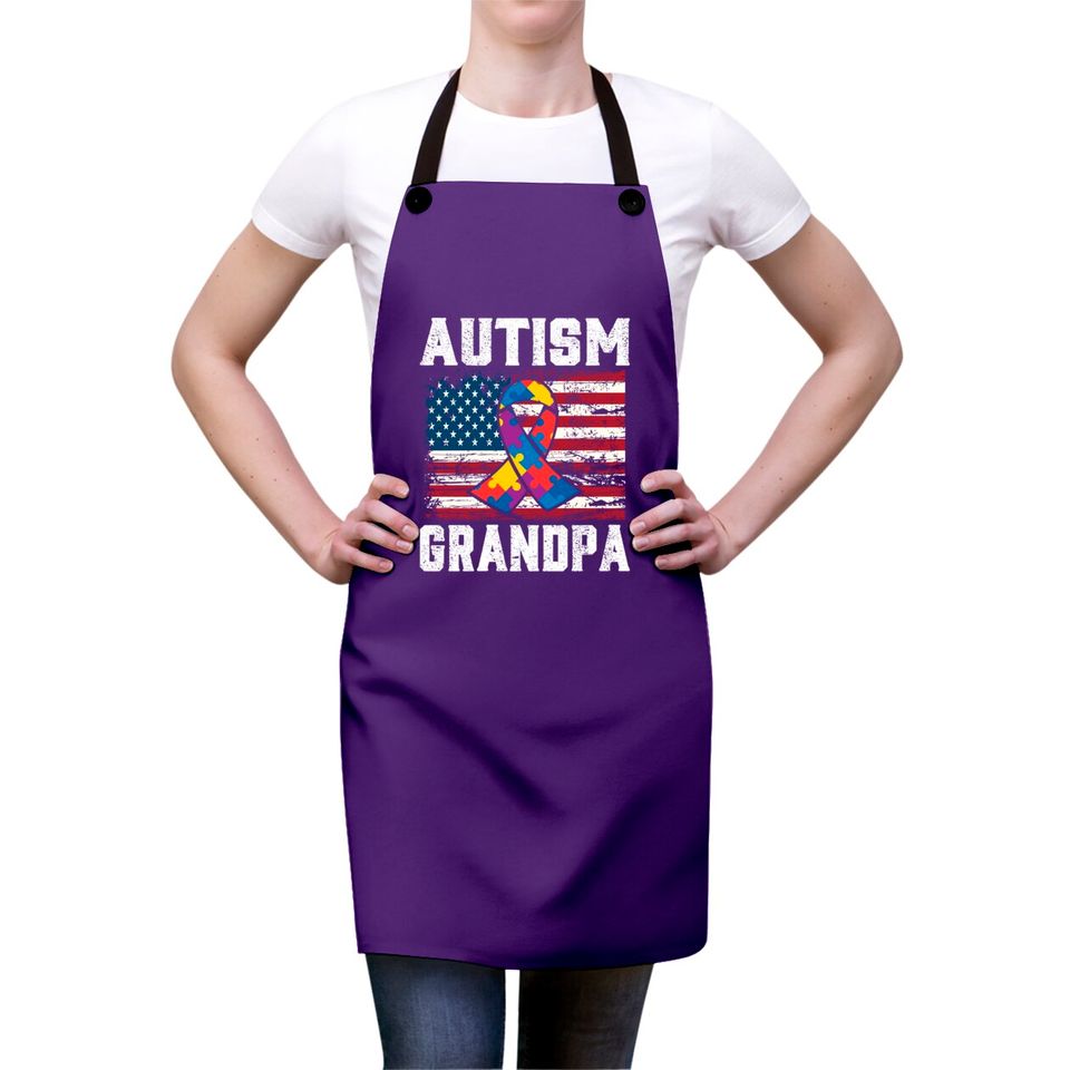 Autism Grandpa American Flag - Autism Awareness - Aprons