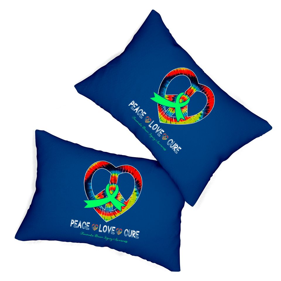 Peace Love Cure Traumatic Brain Injury Awareness Ribbon Gift - Support Traumatic Brain Injury Survivor - Lumbar Pillows