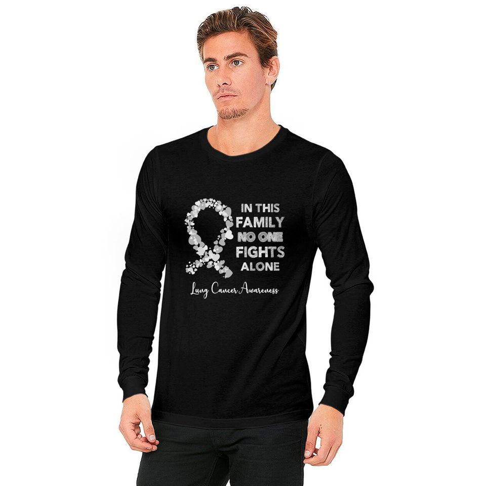 In This Family No One Fight Alone Lung Cancer Awareness Pearl Ribbon Warrior - Lung Cancer Awareness - Long Sleeves