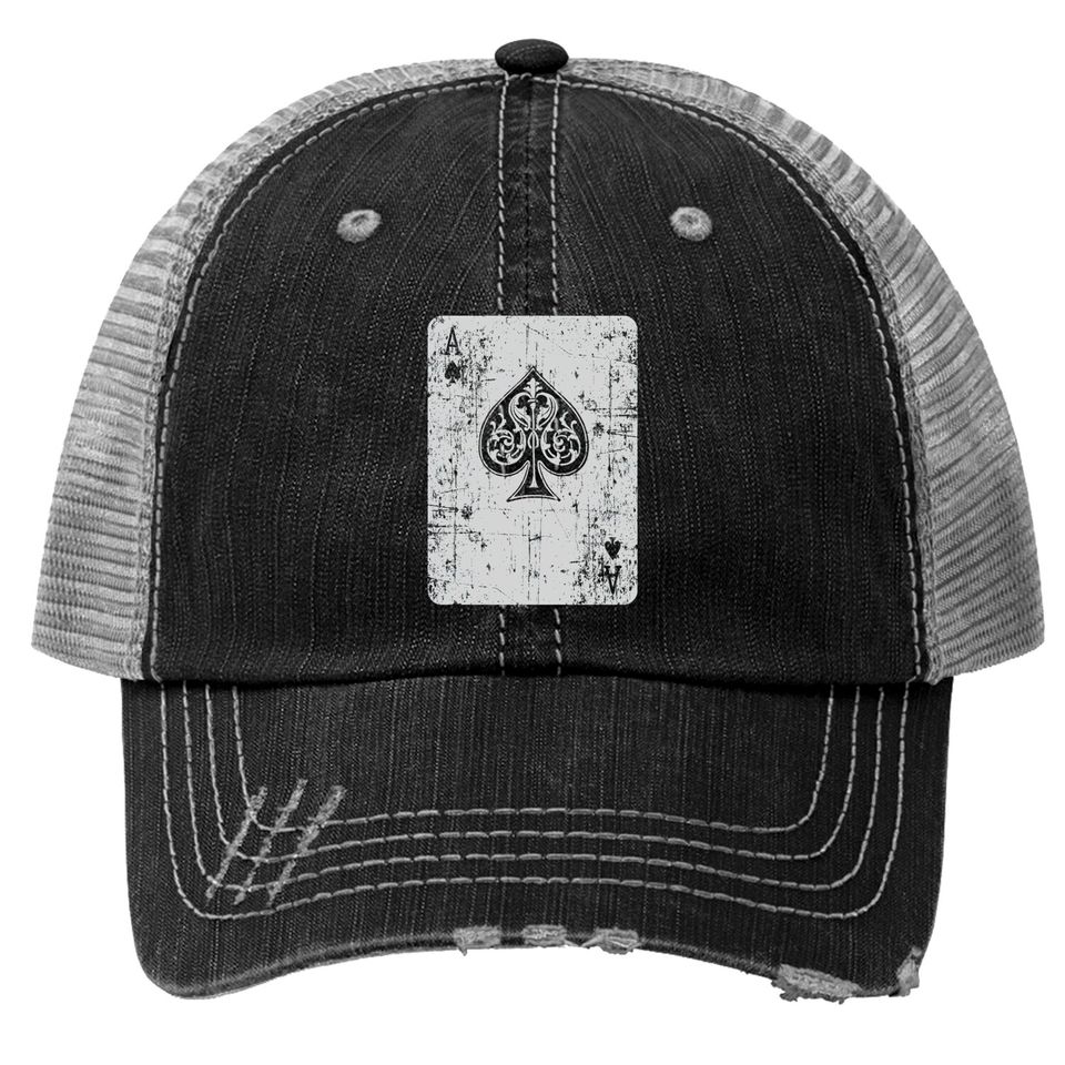 Vintage ace of spades playing card poker Trucker Hats