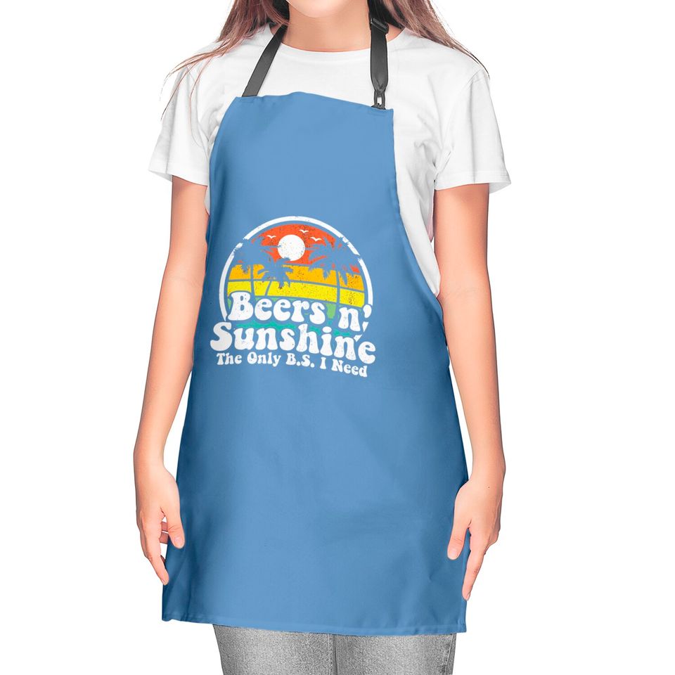 The Only BS I Need Is Beers and Sunshine Retro Beach Kitchen Aprons