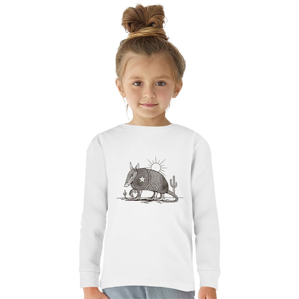 Texas Landscape With Armadillo - Armadillo -  Kids Long Sleeve T-Shirts