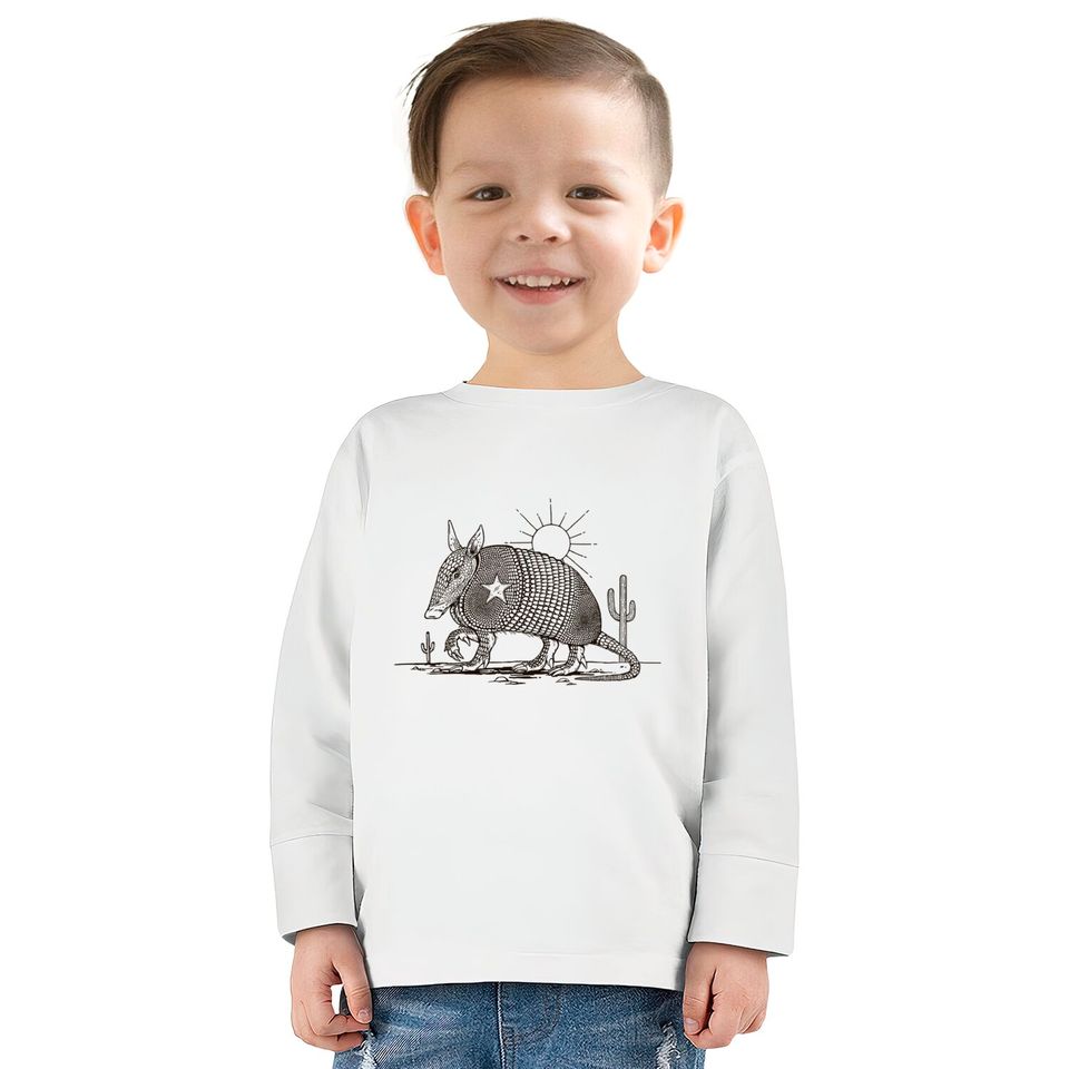 Texas Landscape With Armadillo - Armadillo -  Kids Long Sleeve T-Shirts