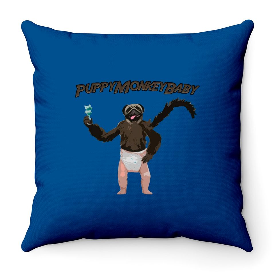 PuppyMonkeyBaby Puppy Monkey Baby Funny Commercial - Mountain Dew - Throw Pillows