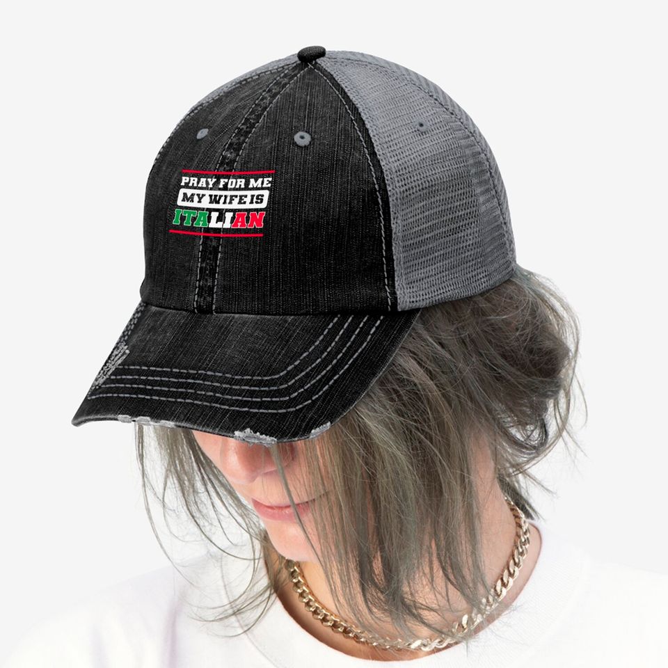 Funny Italian Wife Italy Flag Proud American Grown - Italian American - Trucker Hats