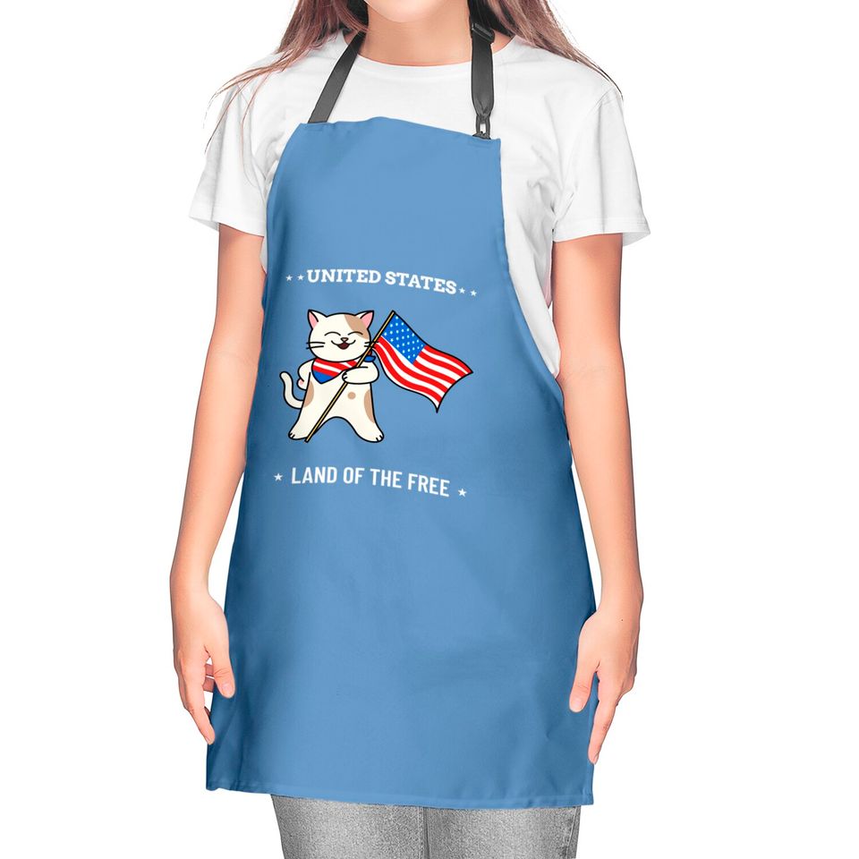 4th of July Cat - 4th Of July Cat - Kitchen Aprons