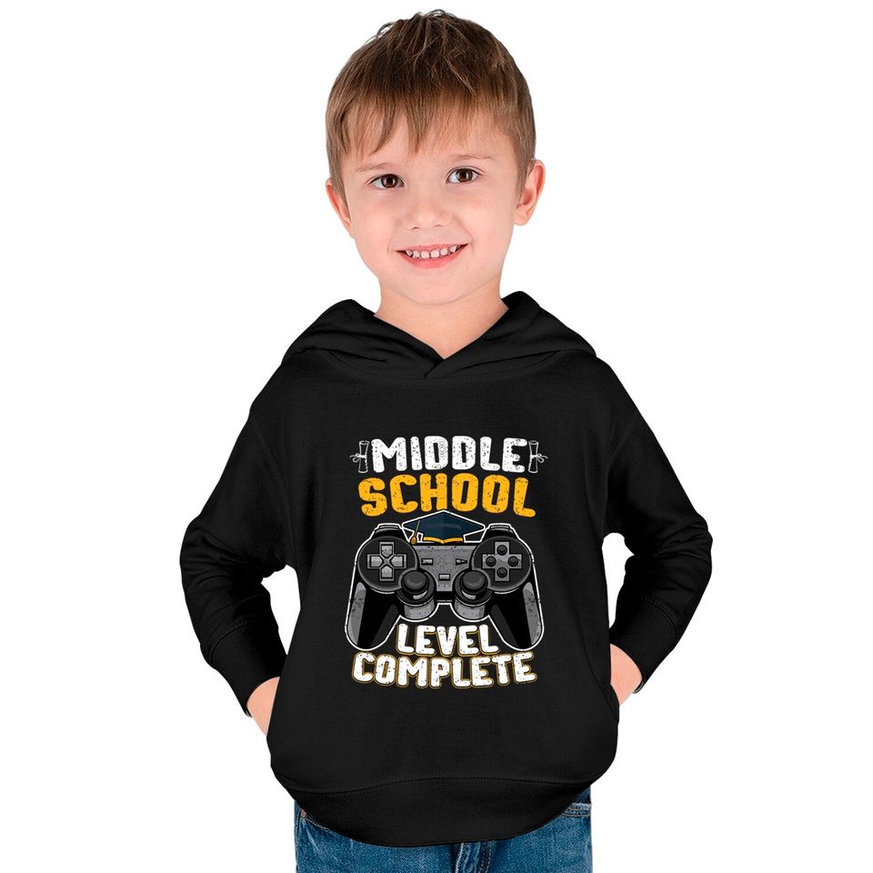 Middle School Level Complete Gamer Graduation - Middle School Level Complete - Kids Pullover Hoodies