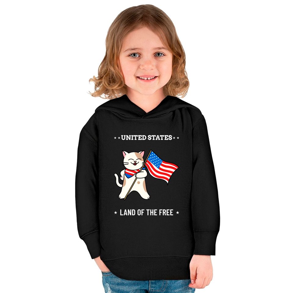 4th of July Cat - 4th Of July Cat - Kids Pullover Hoodies