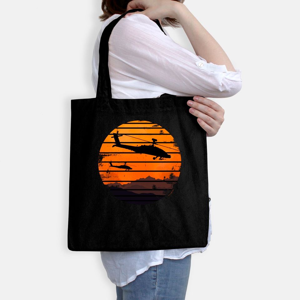 Desert Sunrise AH-64 Apache Attack Helicopter Vintage Retro Design - Ah 64 Apache Helicopter - Bags