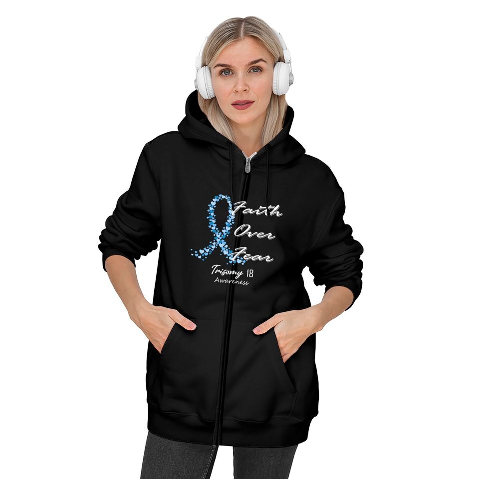 Trisomy 18 Awareness Faith Over Fear - In This Family We Fight Together - Trisomy 18 Awareness - Zip Hoodies