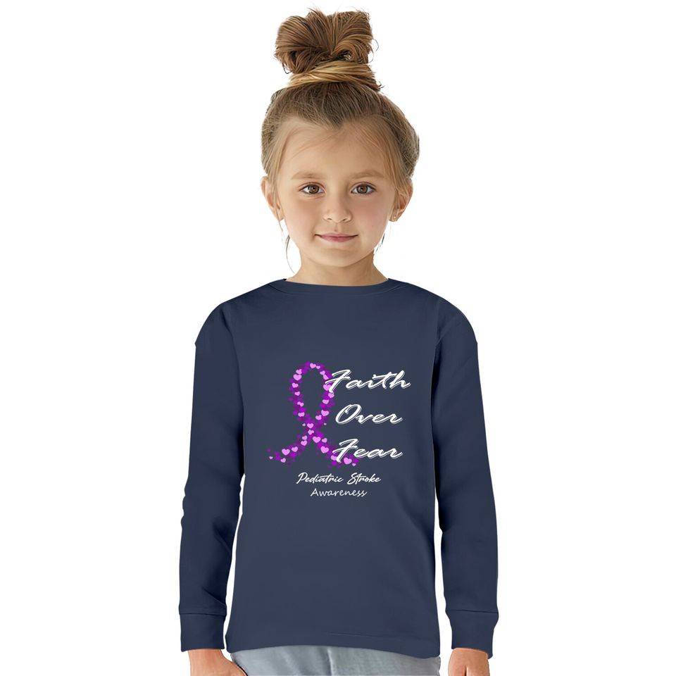Pediatric Stroke Awareness Faith Over Fear - In This Family We Fight Together - Pediatric Stroke Awareness -  Kids Long Sleeve T-Shirts