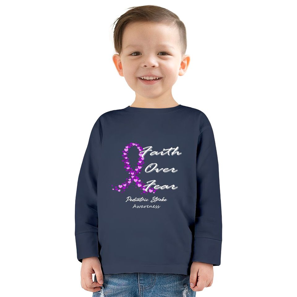 Pediatric Stroke Awareness Faith Over Fear - In This Family We Fight Together - Pediatric Stroke Awareness -  Kids Long Sleeve T-Shirts