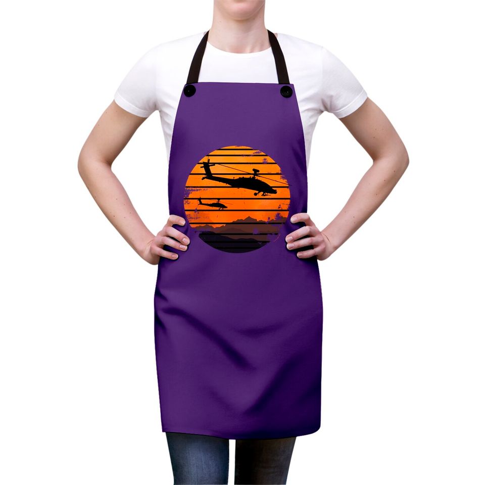 Desert Sunrise AH-64 Apache Attack Helicopter Vintage Retro Design - Ah 64 Apache Helicopter - Aprons