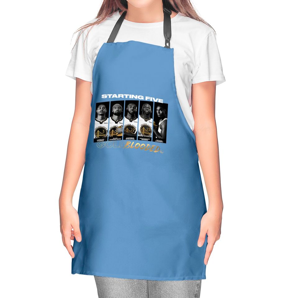 Warriors Gold Blooded Kitchen Apron, Standing Five Gold Blooded Kitchen Aprons,