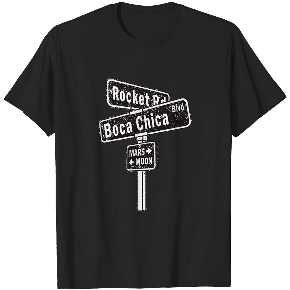 SpaceX Boca Chica Road Sign distressed design T-shirt
