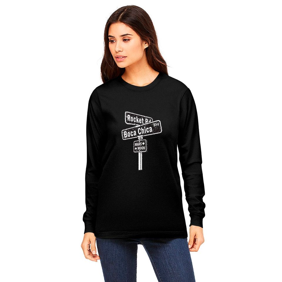 SpaceX Boca Chica Road Sign distressed design Long Sleeves